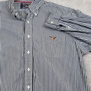American Living Button Down Shirt Mens Large Navy White Striped Eagle Pocket